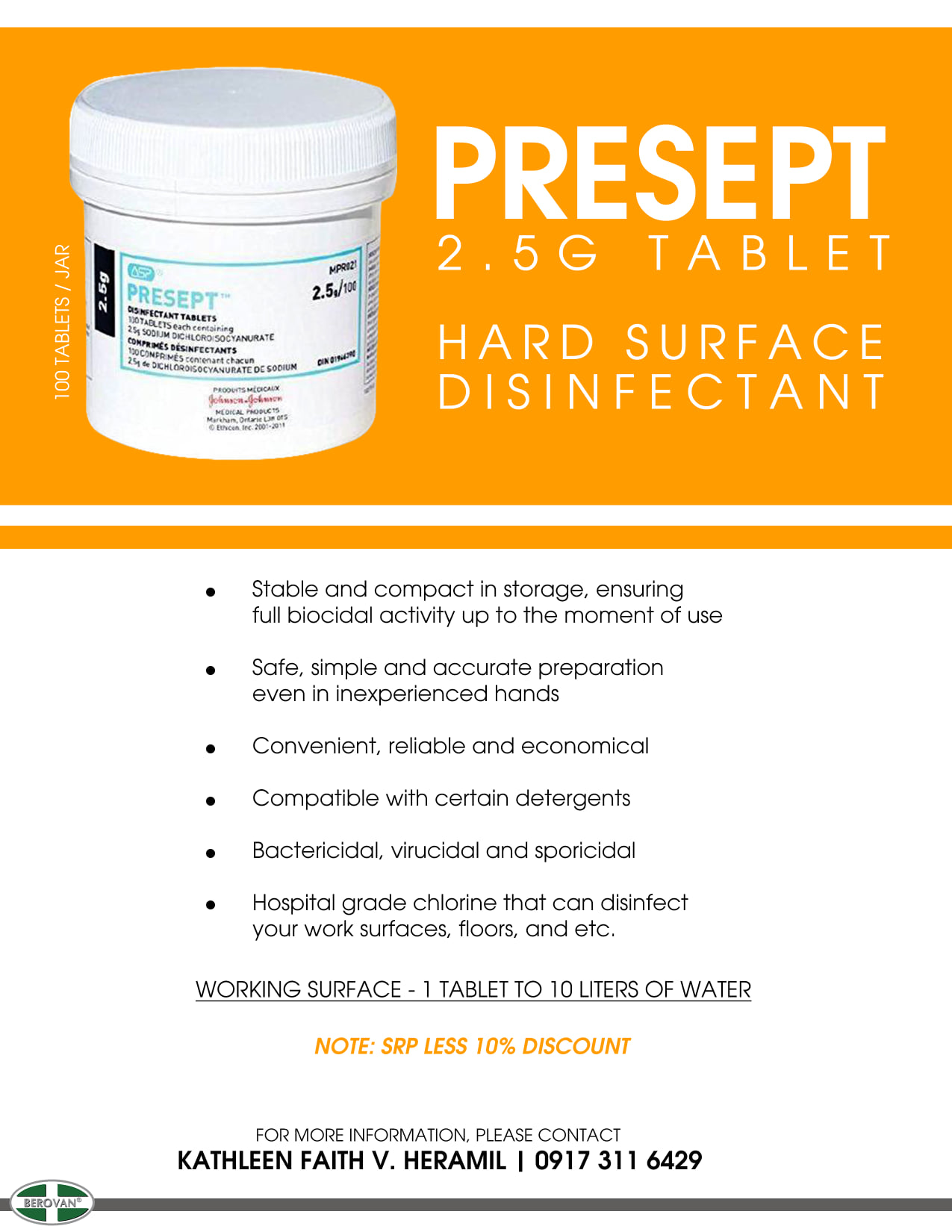 Presept 2.5g Tablet – Hard Surface Disinfectant
 For more information, please co…